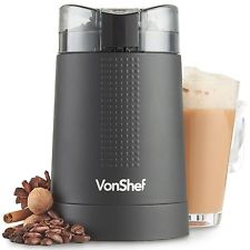 VonShef Electric Coffee Grinder Whole Bean Nut Spice Blender Matte Black 100W