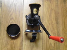 VINTAGE SPONG ENGLAND No1 CAST IRON COFFEE MILL GRINDER & TRAY - RED HANDLE