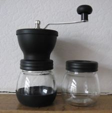 Manual medium hand coffee grinder ceramic burr mechanism plus extra storage jar