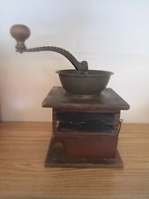 Vintage Hand Crank Wood Coffee Grinder w/ Tin Cup