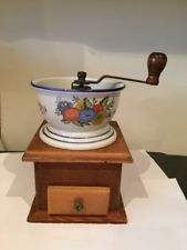 Vintage Style Manual Coffee Bean Grinder Wooden With Ceramic Bowl.