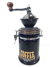 Vintage coffee grinder pot container with hand crank spin twist grinding lid
