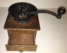 Vintage Coffee Grinder Bowl Hand Crank Iron Dovetail Wood Drawer