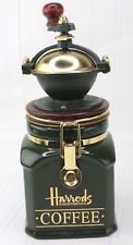 Harrods Knightsbridge Coffee Mill Grinder Airtight Storage Canister Green & Gold