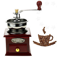 Classical Wood Manual Coffee Grinder Antique Hand Crank Coffee Mill W/ Drawer
