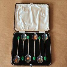 6 Vintage Silver Plated With Green Coffee Bean decoration Spoons Lot 2 G/A:32584