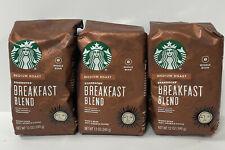 3 bags Starbucks Breakfast Blend Whole Bean Coffee, Medium Roast, 12 oz, BB 4/21